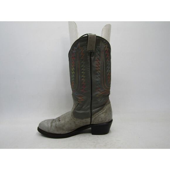Mens Size 9.5 D Gray Leather Ostrich Western Cowboy Boots main image 6